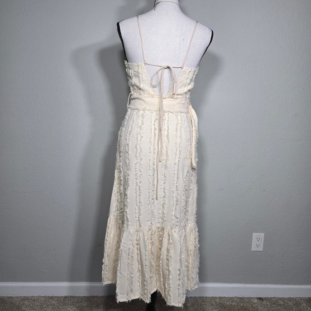 Moon River Cream Fringe Midi Dress XS Belted Button Front Coquette Bridal Resort - Picture 5 of 12